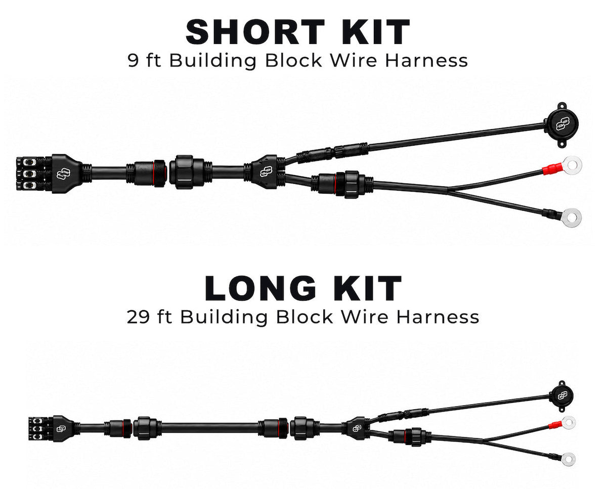 DuraNav Duck Boat Light Bar Short Kit 9-foot wiring harness compared to Long Kit 29-foot wiring harness