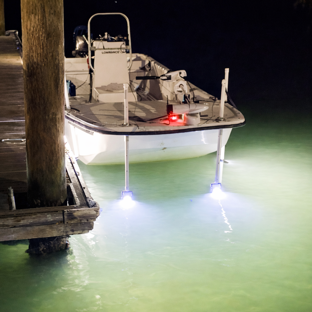 Lobster bully netting lights mounted to a boat