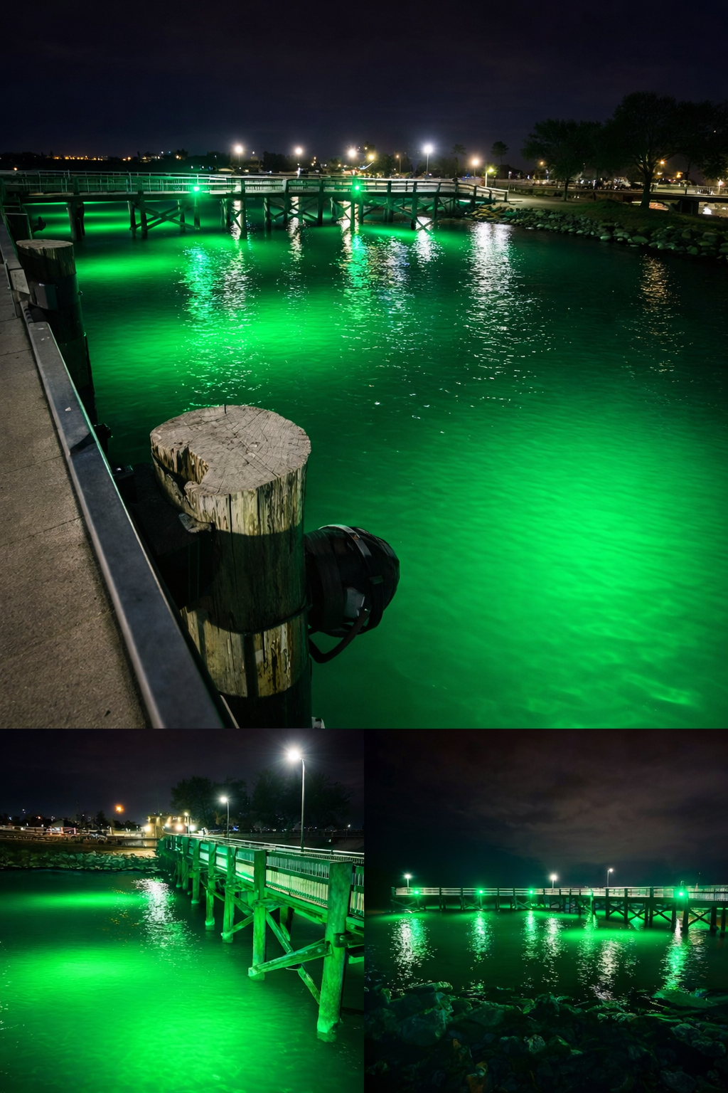 Above Water Green Spotlights used at Public Boat Ramp Pier