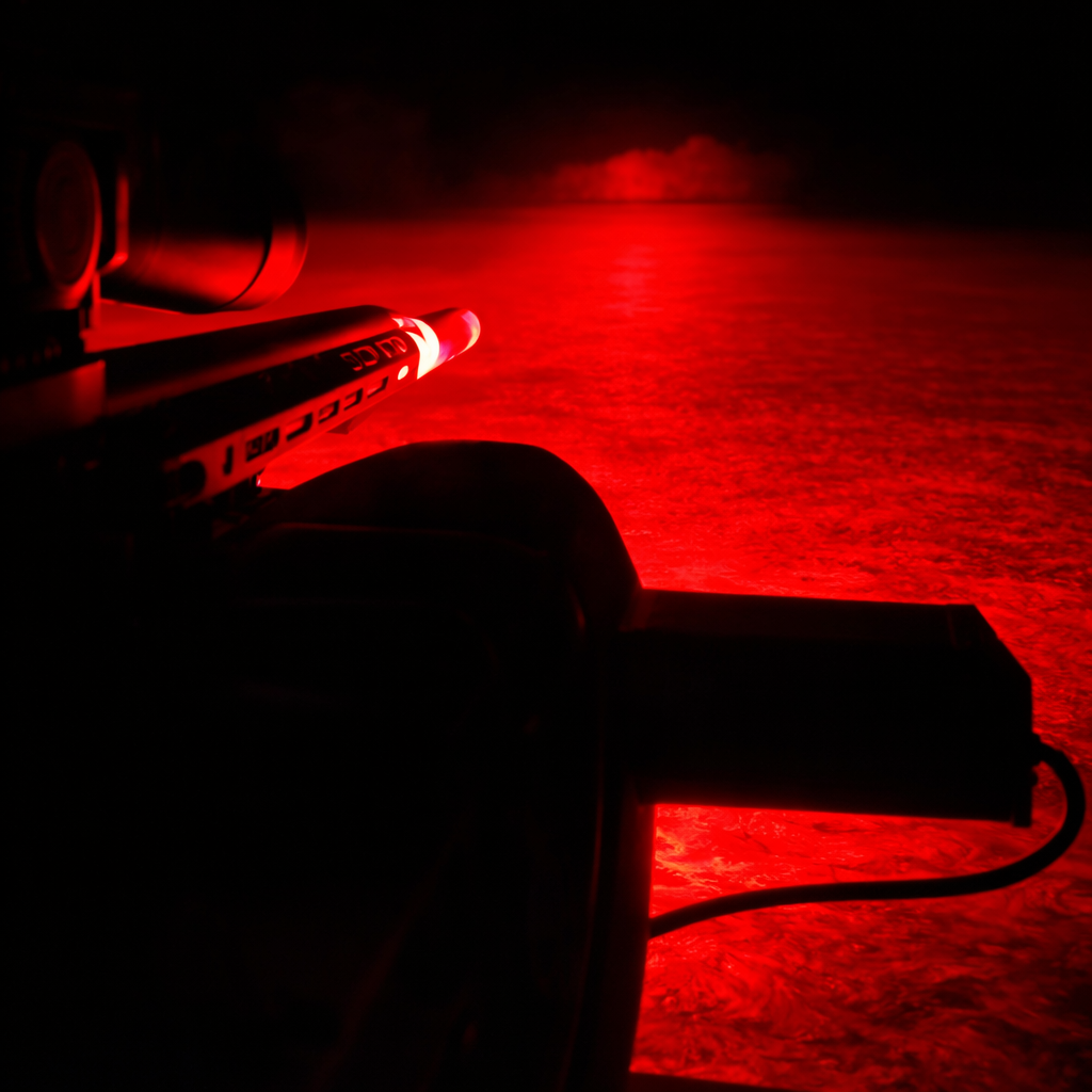 Predator Cannon LED Hunting Light Bar mounted to high rack lighting up field 