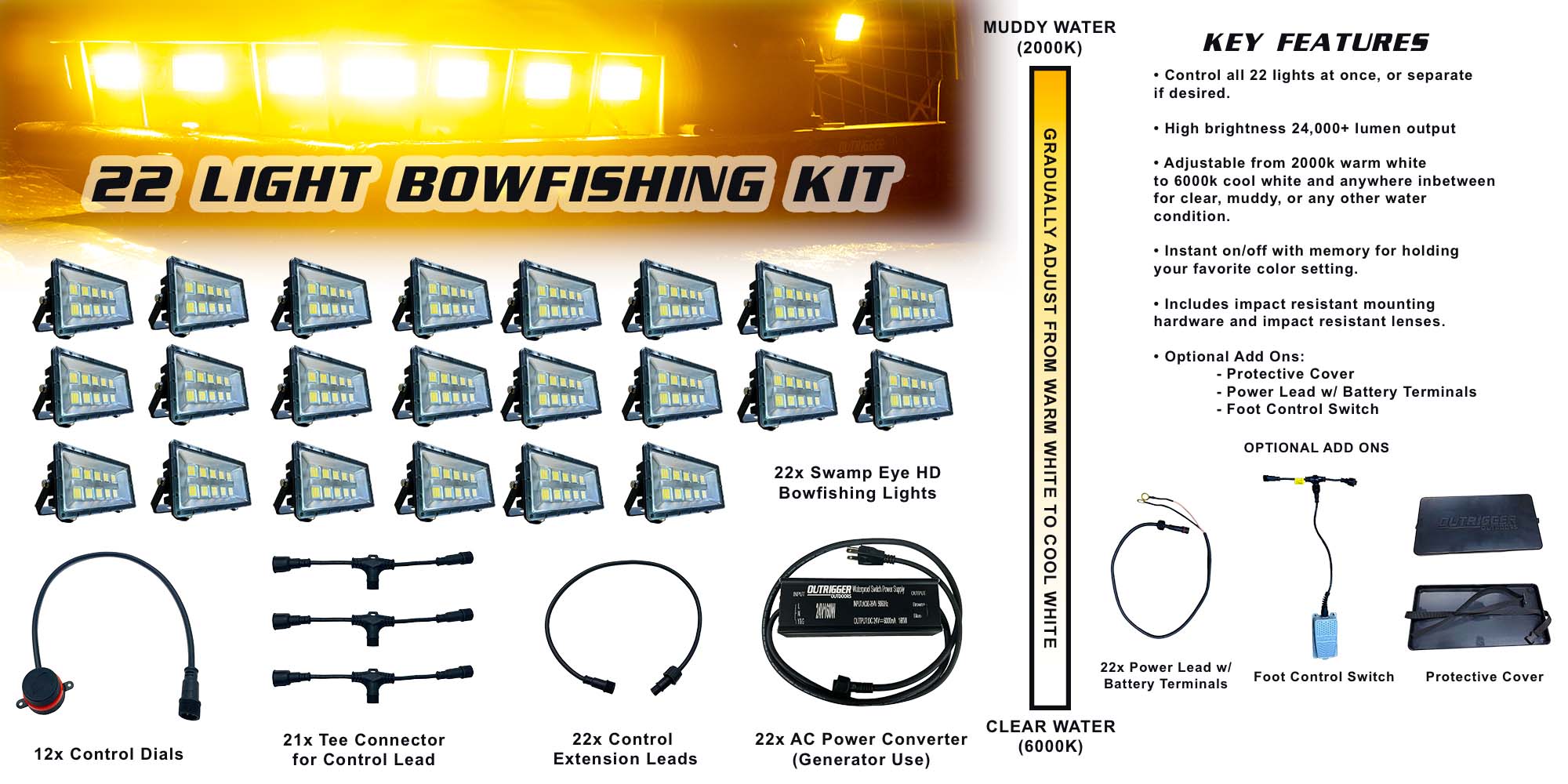 Swamp Eye HD Color Adjustable 22 Light Bowfishing Kit