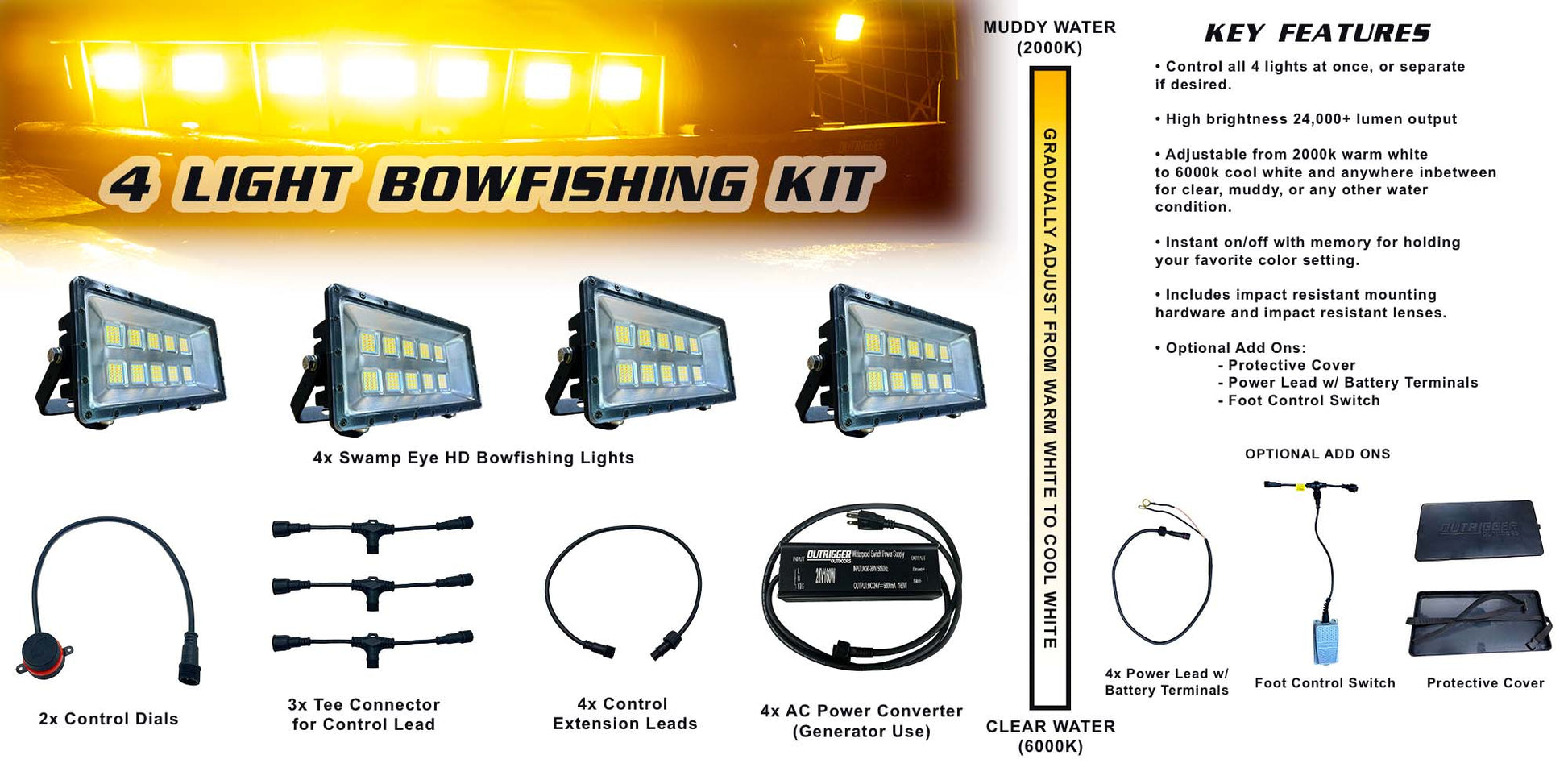 Swamp Eye HD Color Adjustable 4 Light Bowfishing Kit