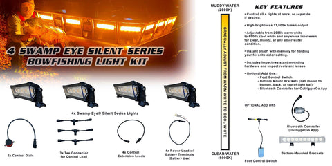 4x Swamp Eye Silent Series Bowfishing Lights Designed to Run on Battery 12/24V DC or Alternator