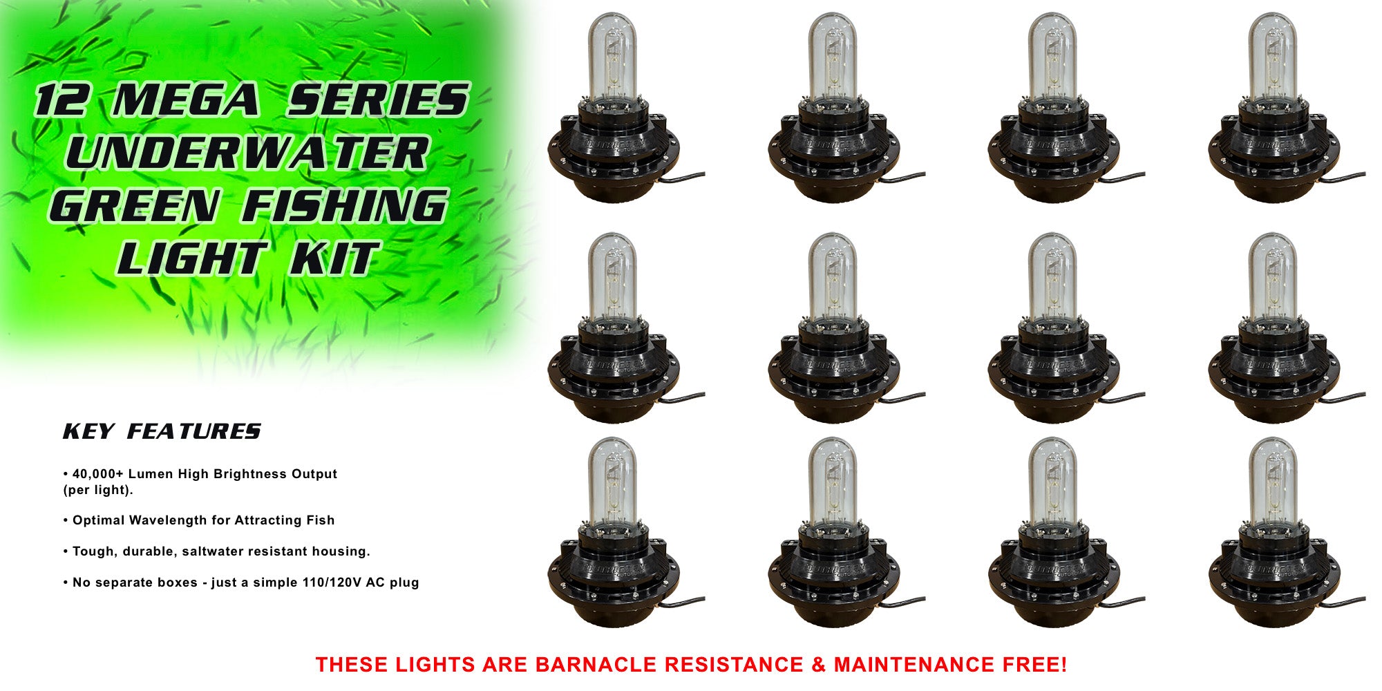 MEGA SERIES Underwater Green Fishing Light Kit