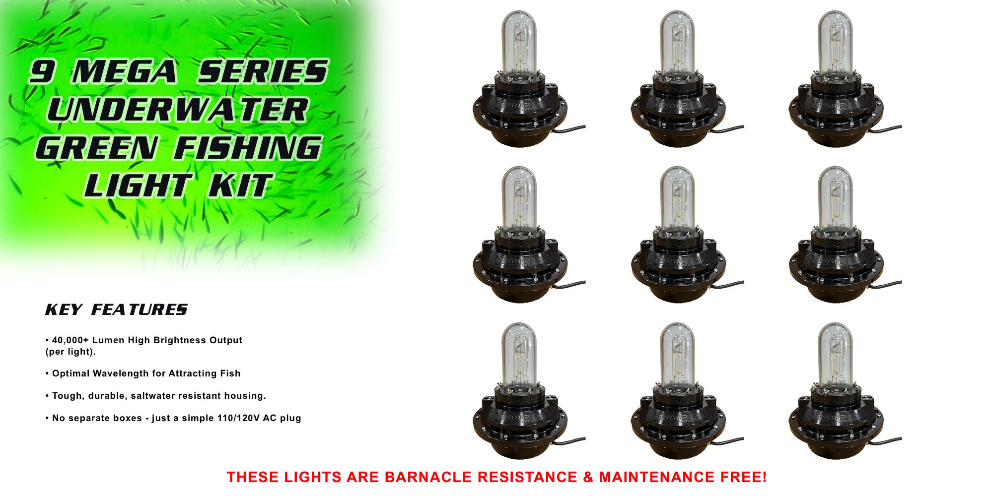 MEGA SERIES Underwater Green Fishing Light Kit