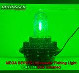 Outrigger Outdoors Mega Series Underwater Fishing Light with green bulb installed in water