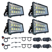 Swamp Eye HD 4-Light LED Bowfishing Light Kit with 4 160W bowfishing lights, control dials, wiring harnesses and power supplies