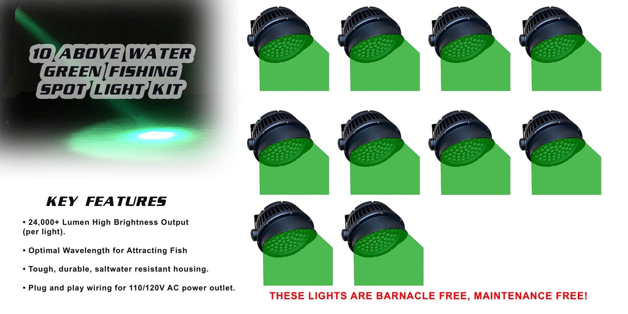 Above Water Green Fishing Spot Light Kit