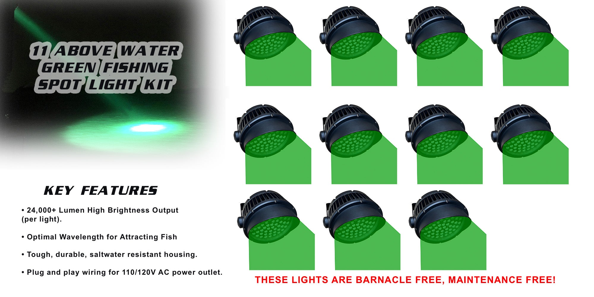 Above Water Green Fishing Spot Light Kit