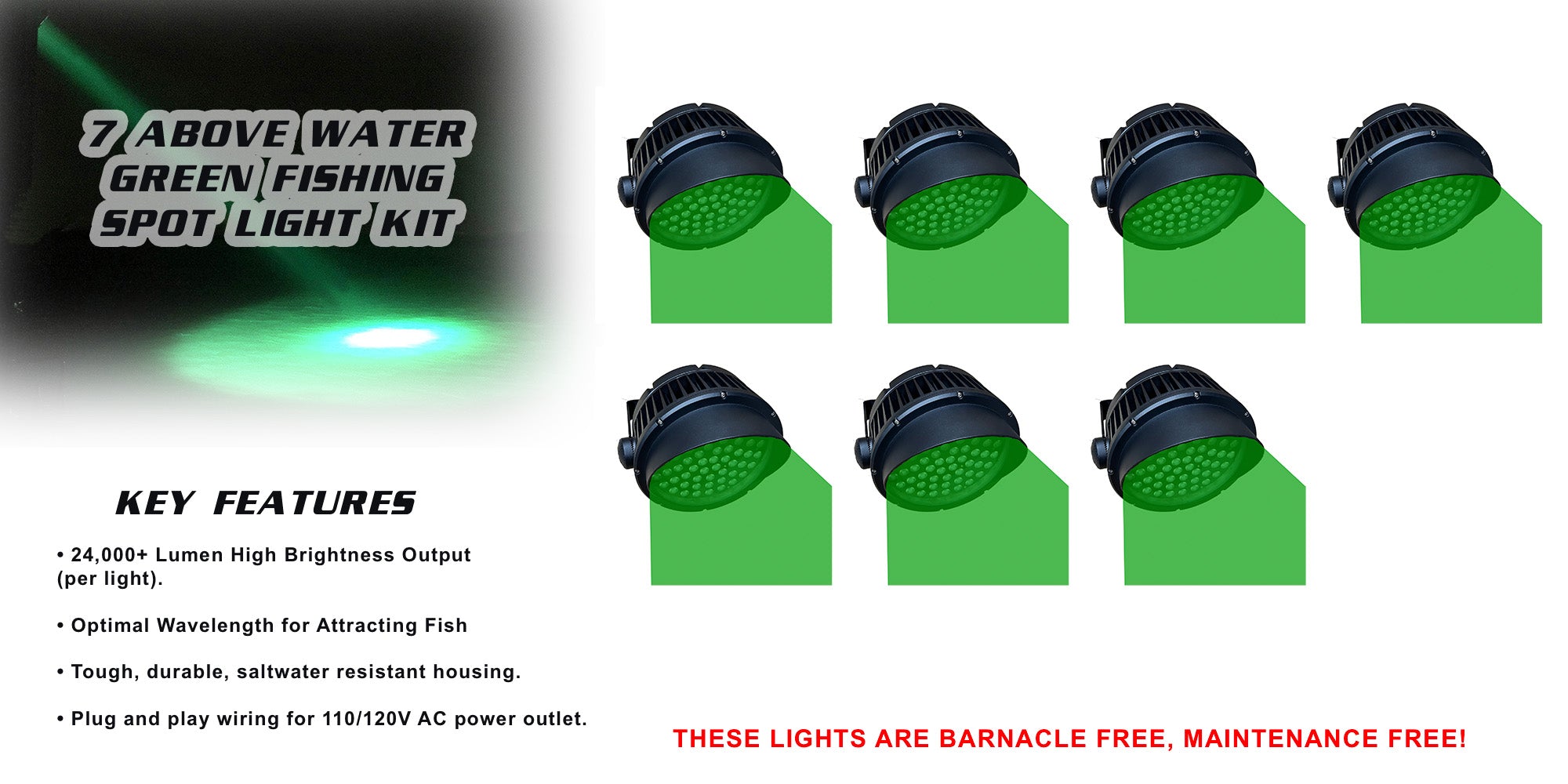 Above Water Green Fishing Spot Light Kit