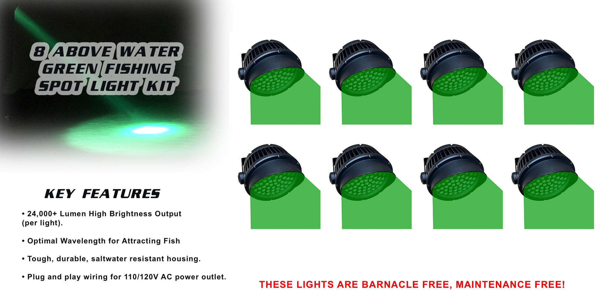 Above Water Green Fishing Spot Light Kit