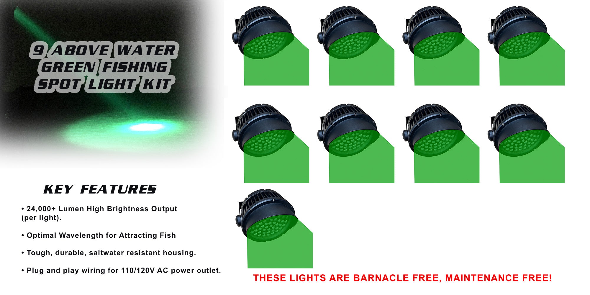 Above Water Green Fishing Spot Light Kit