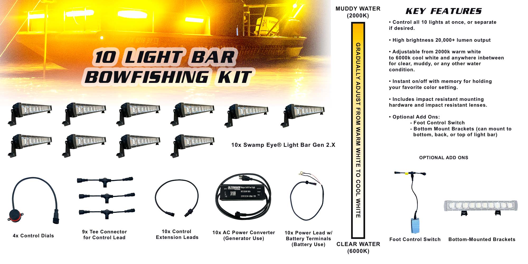 10 Swamp Eye Light Bar Gen 2X Bowfishing Pack