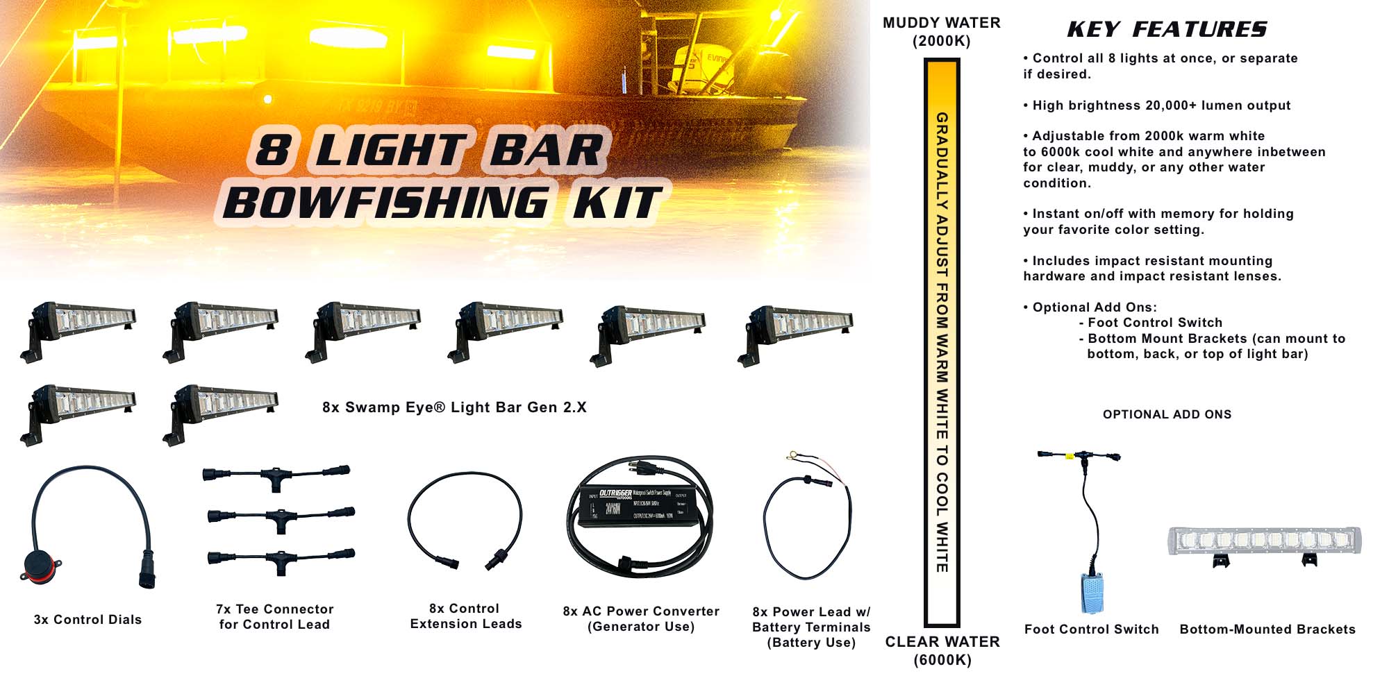 8 Swamp Eye Light Bar Gen 2X Bowfishing Pack