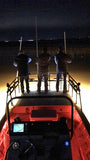 bright led gigging lights on flounder boat